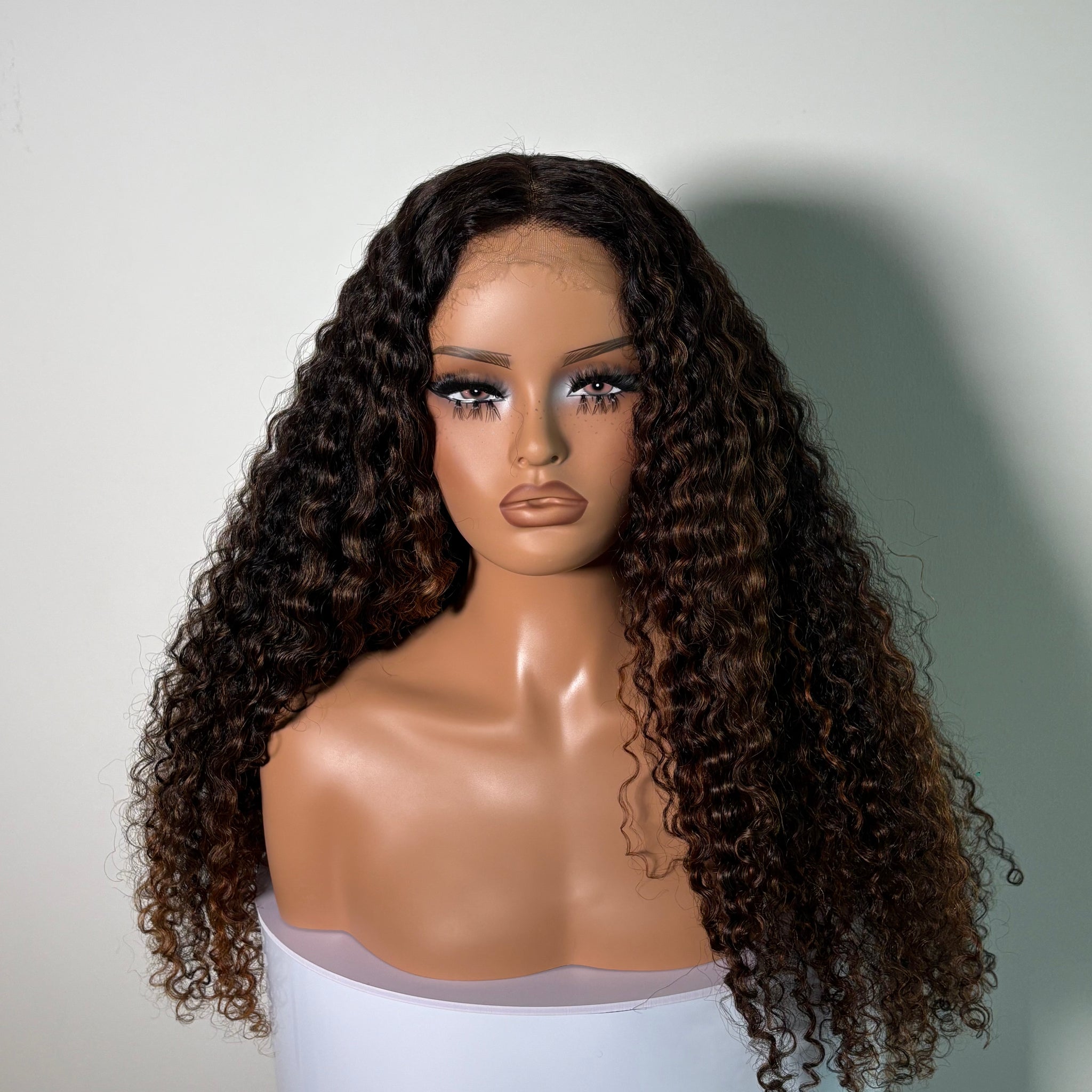 Custom Colored: Brazilian Curly HD Closure Wig 5x5 (HONEY OMBRE)