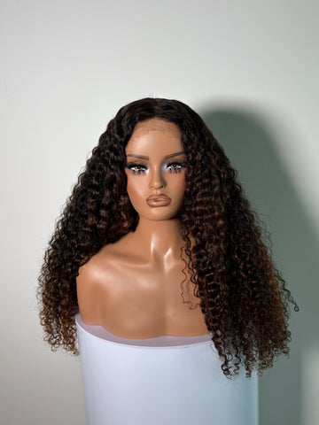 Custom Colored: Brazilian Curly HD Closure Wig 5x5 (HONEY OMBRE)